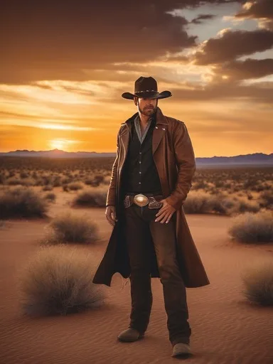 Western Legend portrait style — Dusty trail, cowboy hat, golden plains. The spirit of the frontier.